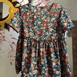 SHEIN Floral Dress with Teal and Coral Accents M 6